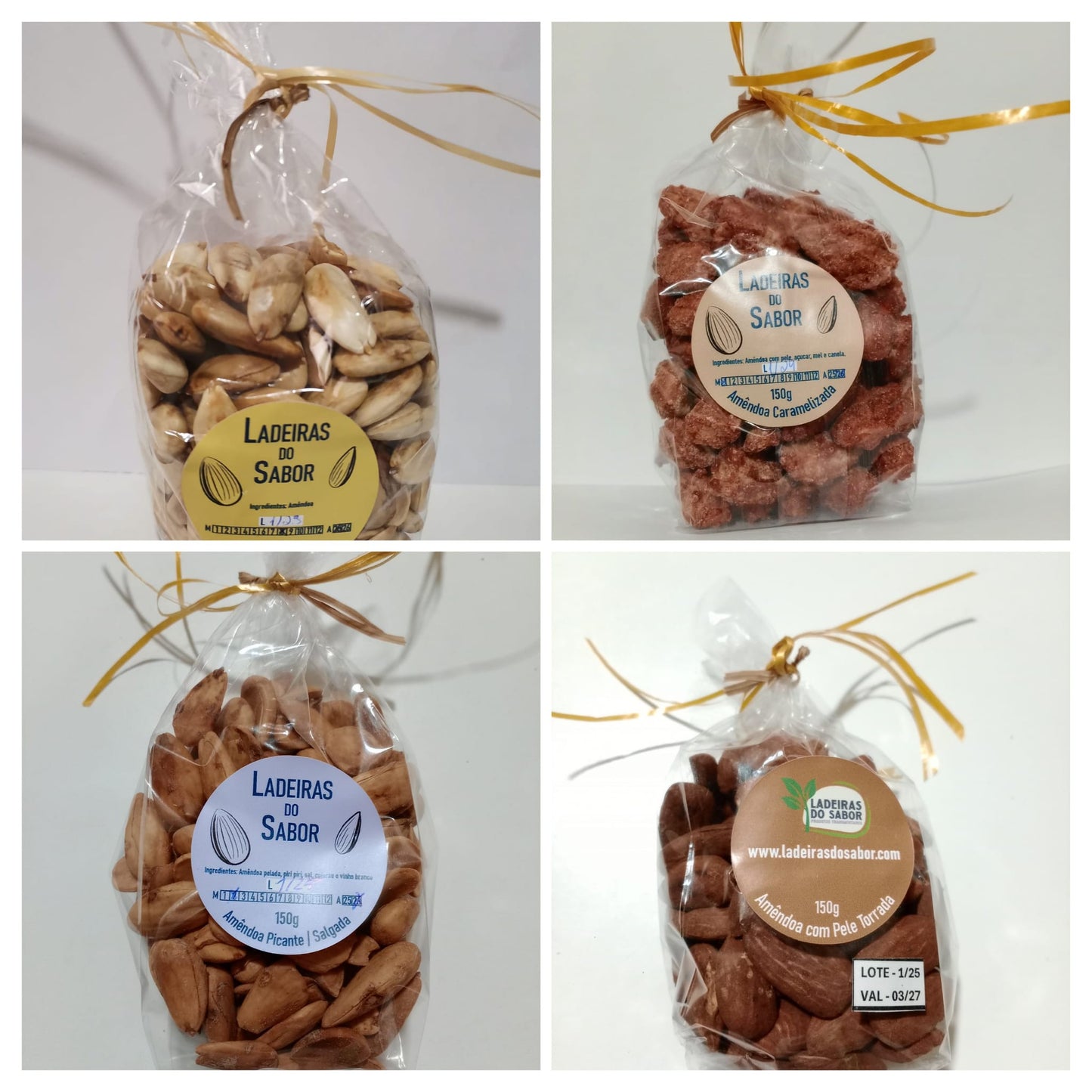 Amêndoa torrada com e sem pele, picante/salgada e caramelizada (150g)