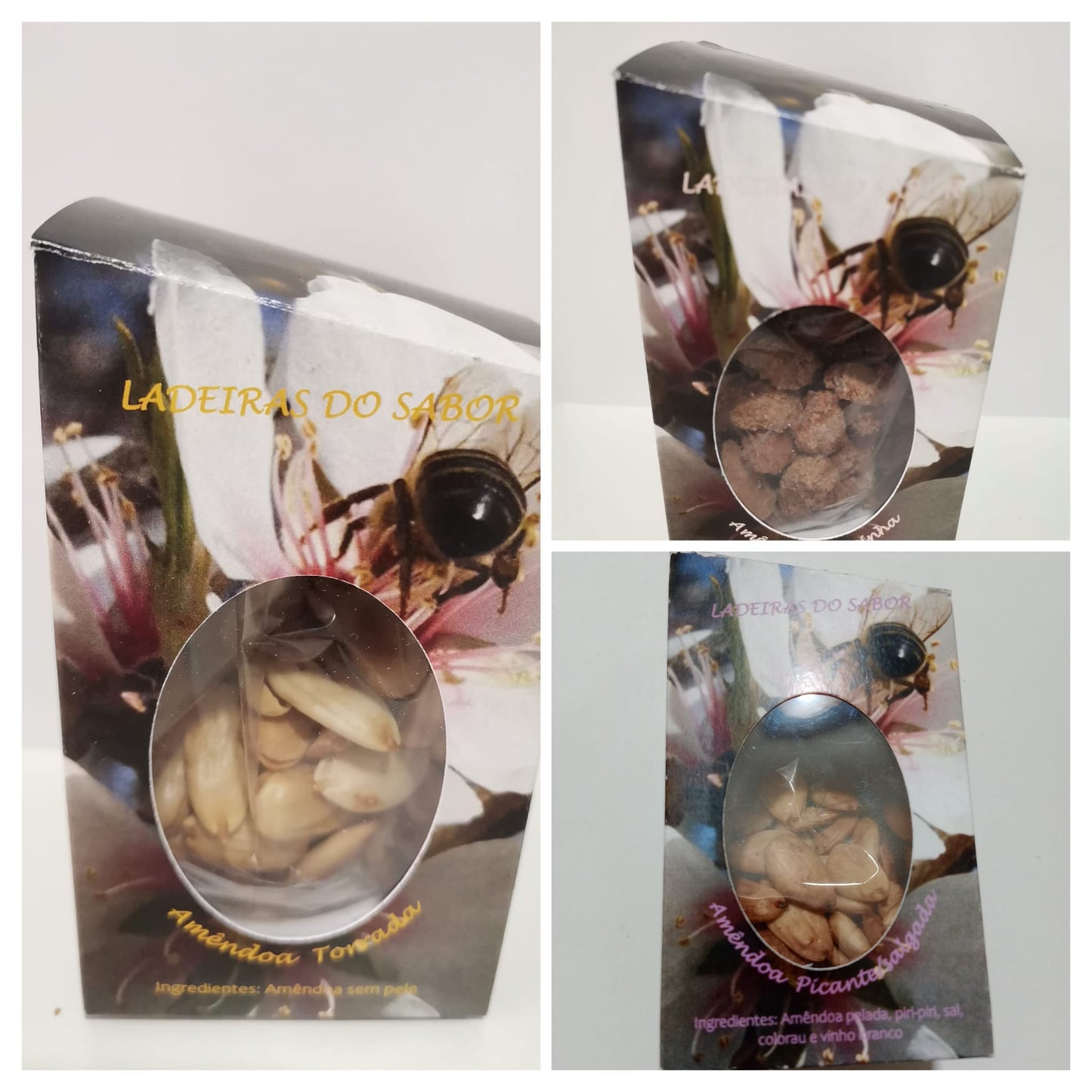 Amêndoa torrada, picante/salgada e caramelizada (caixa 100g)