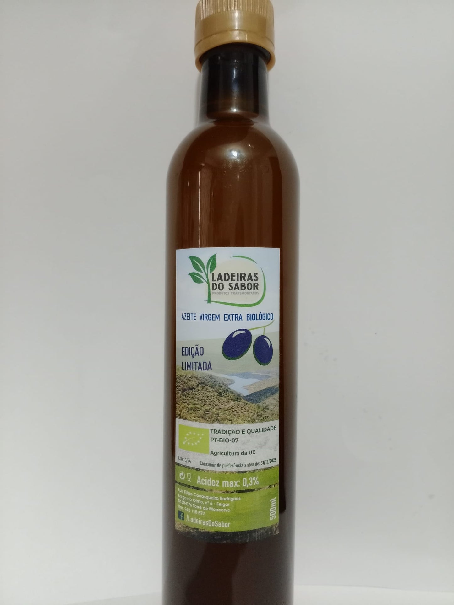 Garrafa (vidro) de azeite biológico virgem extra (500ml)